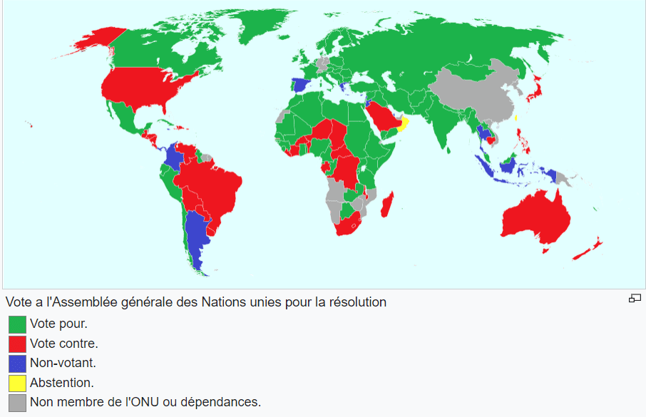 Répartition du vote de l'assemblée générale de l'ONU pour la résolution 2758